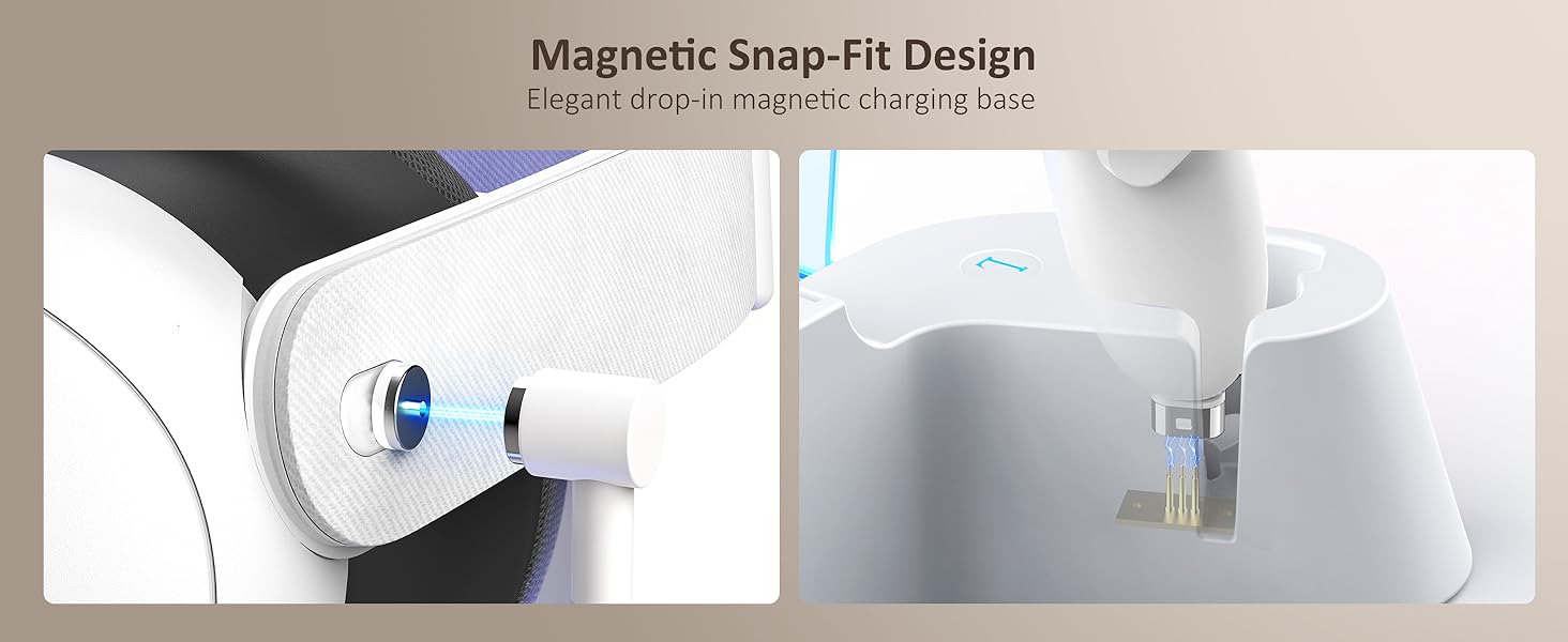 The charging dock is designed with the magnetic charging connector for the headset and controller.
