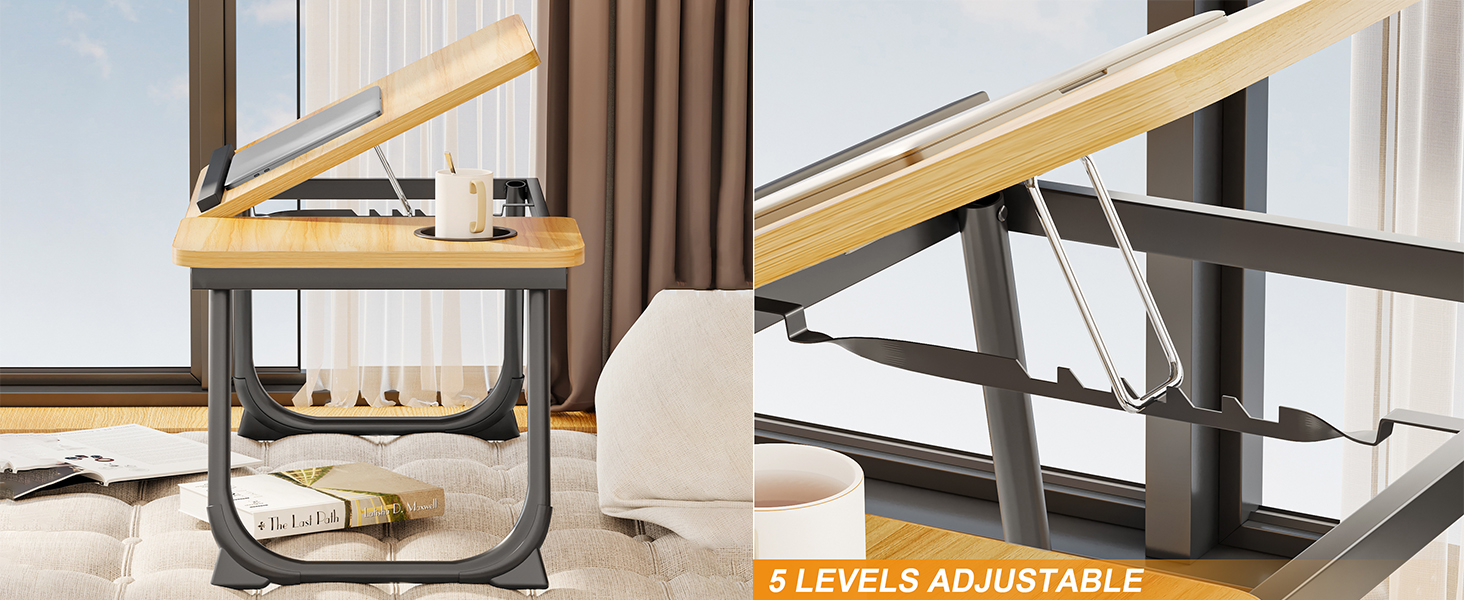 Adjustable Laptop Stand with 5 Adjustable Angles, Portable Lap Tray Table with Cup Holder
