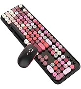 Wireless Keyboard Mouse Combo, 2.4GHz USB Wireless Typewriter Keyboard with 108 Colorful Round Ke...