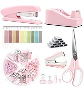 Pink Office Supplies, UPIHO Pink Desk Accessories, Stapler and Tape Dispenser Set for Women with ...