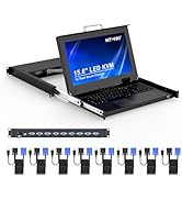 MT-VIKI Rack Mount KVM, 8 Port KVM VGA Switch w/15.6'' LCD Monitor, 1080P, Mount into 23.6-31.5''...