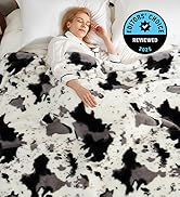 Cozy Bliss Cow Print Faux Fur Throw Blanket, Animal Printed Blankets Super Soft Warm Thick Fluffy...