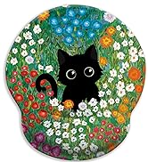 flower black cat mouse pad with wrist rest