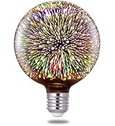 Porseme 3D Fireworks Decorative Light Bulb, E26 Base, 4W, AC100-240V, Glass Bulbs with Soft Warm ...