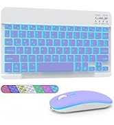LAMA 7 Colors Backlit Bluetooth Keyboard and Mouse Combo for iPad Pro/Air/Mini, Ultra-Slim Rechar...