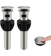Hibbent 2 Pack Metal Bathroom Sink Drain with Overflow, Pop Up Detachable Stopper, Stainless Stee...