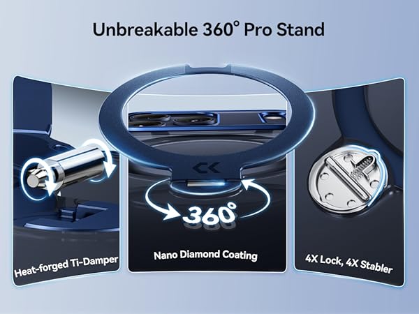 for iPhone 17 Pro Case with 360 Spin Magnetic Stand Slim Polished Clear