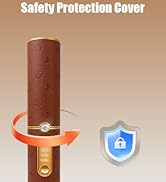 Text reads: 'Safety Protection Cover'. Shows cylindrical brown object with rotating arrow indicator and shield icon, demonstrating safety feature.