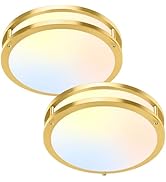 10 Inch LED Flush Mount Ceiling Lights, Gold Kitchen Lighting Fixtures with 2700K/3000K/4000K/500...