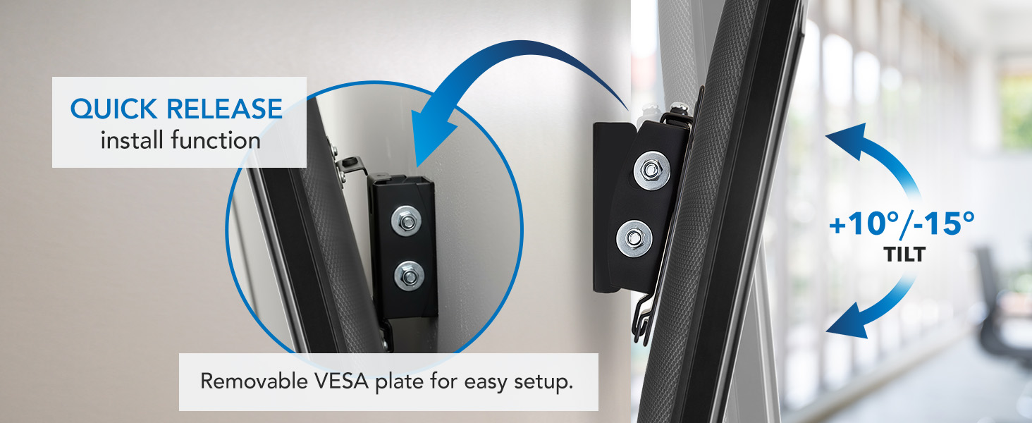 Tilts 10° up and 15° down for effective glare reduction