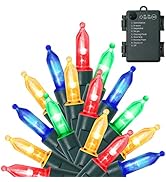 WATERGLIDE 50 LED Outdoor Christmas Lights, 16 FT Battery Operated Mini String Lights with 8 Mode...