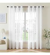 Deconovo Embroidered White Sheer Curtains for Bedroom, Grommet Top, Set of 2, 52W x 84L in per Pa...