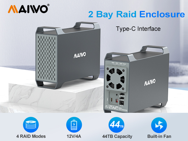 maiwo 2 bay raid enclosure usb c to 3.5 sata hdd enclosure dual bay
