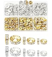 FIVEIZERO 300pcs Rondelle Spacer Beads for Jewelry Making, 6mm, 8mm, 10mm Beads with Holes, Gold ...