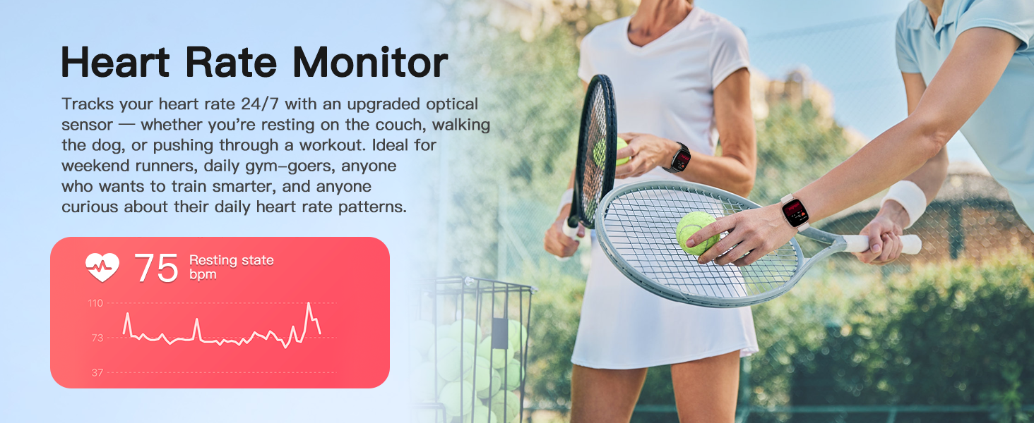 Smartwatch tracks heart rate while resting, walking, working out. For active people &amp;amp; heart-curious.