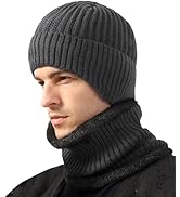 Winter Beanie Hat Scarf for Men Women, Warm Fleece Knit Winter Hats Neck Scarf Set Winter Gifts f...
