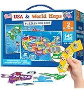 Puzzles for Kids Ages 4-6-8-145pcs World Map &amp; United States Puzzle - Educational Toys for 4+ Yea...