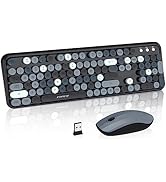 Keyboard and Mouse Wireless,Cute Retro Wireless Keyboard Mouse Combo with Round Key,2.4Ghz Dropou...