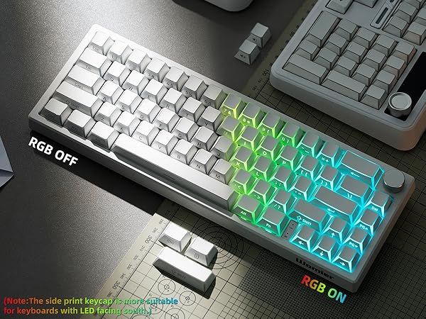 PBT Shine Through Keycaps Manga White, OEM Profile Side Printed Custom Key caps