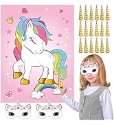 NEBURORA Pin The Horn on The Unicorn Birthday Party Game with 30 Horns for Unicorn Party Supplies...