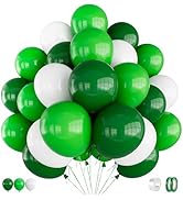 Adeyoo Green and White Balloons, 60 Pcs 12 inch Dark Green Balloons White Party Balloon Natural L...