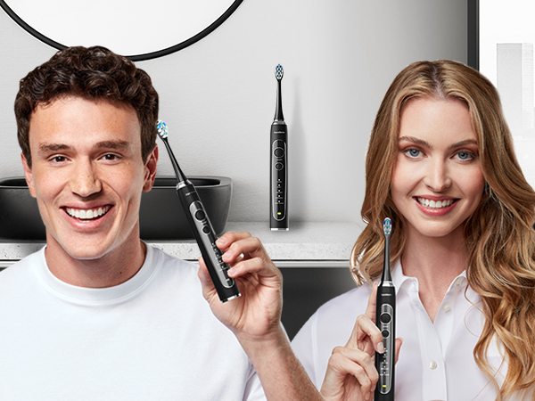 AquaSonic Black Series Electric Toothbrush with different cleaning modes, safe for sensitive teeth