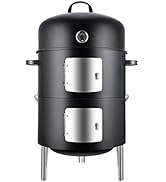 Realcook Vertical 17 Inch Steel Charcoal Smoker, Heavy Duty Round BBQ Grill for Outdoor Cooking, ...