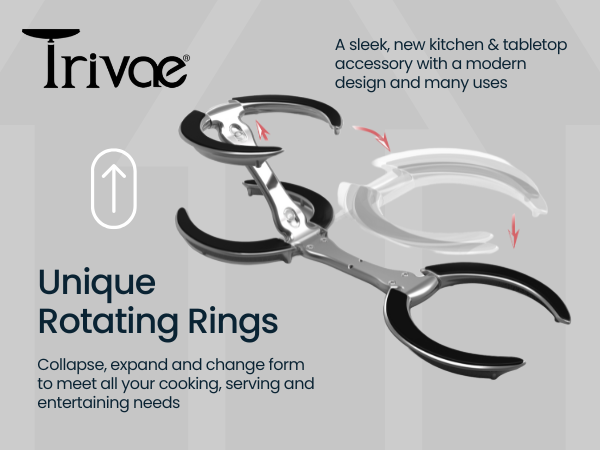 Trivae lid holder and modular trivet feature graphic - unique rotating rings