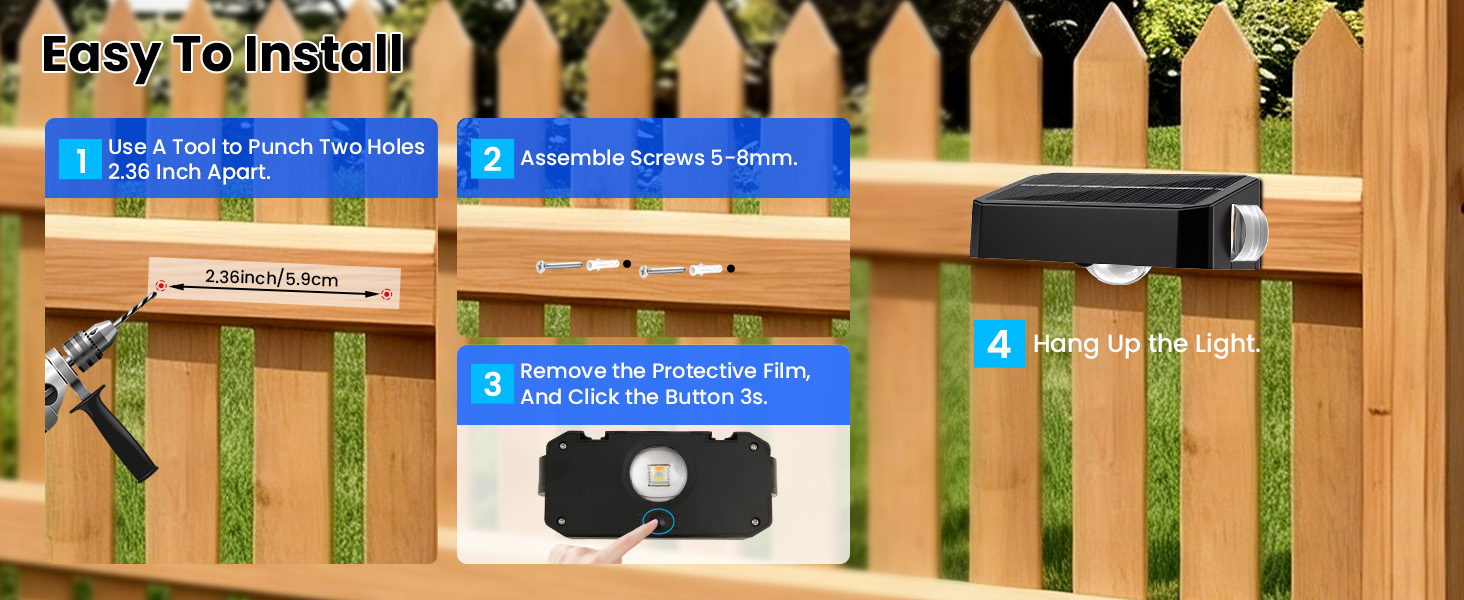 Solar Fence Lights Outdoor Waterproof