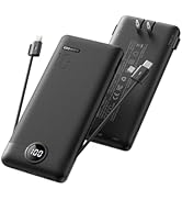 Coowisty Portable Charger with Wall Plug, Slim USB C Power Bank with Built-in Cables, 10000mah LE...