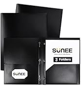 SUNEE 2 Pocket Folders with Prongs (3/Pack, Black) Plastic Folders with Pockets and Prongs Fit Le...