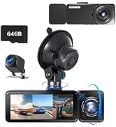 3 Channel Dash Cam Front and Rear Inside,2560x1440P Front Dash Cam,Free 64G SD Card,3.18