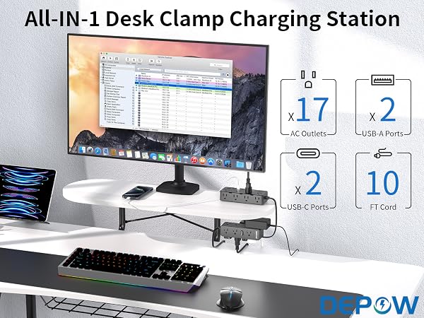 desk power strip with clamp