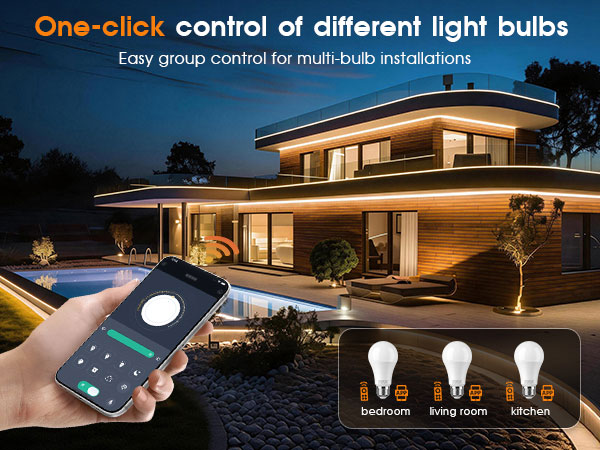 Smartphone app for one-click control and group management of different LED bulbs.