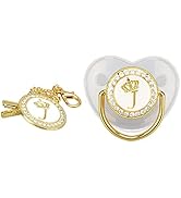 Pacifier Clips Baby Girl, 26 Letter Rhinestone Baby Pacifier with Name Initial Letter, Curved Bli...