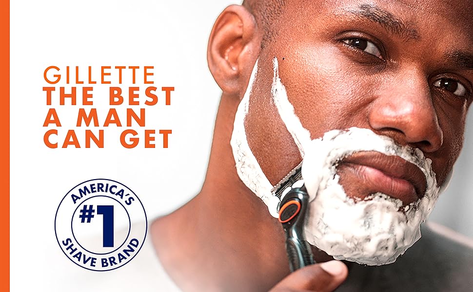 A man shaving his face with a Gillette Fusion5 Power, Gillette the best a man can get slogan.