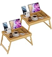 Artmeer Bed Tray Table for Eating and Laptops, Adjustable Breakfast Tray with Folding Legs for So...