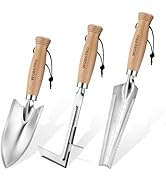 WORKPRO Garden Tool Set, 3 Pcs Gardening Hand Tools with Wood Handle, Weed Puller, Crack Weeder, ...