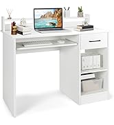 Tangkula White Computer Desk with Drawer &amp; Keyboard Tray, 22 Inch Wide Modern Study Writing Desk ...