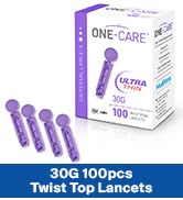 MediVena ONE-CARE Twist Top Lancets, Ultra-Thin 30G, Universal Fit, 100/bx, Sterile, Gentle for C...