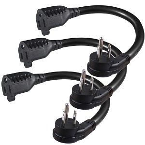 Flat Plug Extension Cord 1 Ft, 3 Prong Grounded Wire Short Angle Power Cord Black