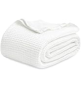 Bedsure 100% Cotton Blanket Queen Size for Bed - Breathable and Soft, Waffle Weave Blanket for Su...