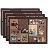 Wnoesat Coffee Theme Placemats Set of 4 Farmhouse Style Brown Linen Fabric Table Mat 12x18 Inch W...