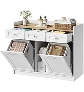 HOOBRO Laundry Cabinet with Dual Baskets, 3-Drawer Freestanding Storage Organizer with Open Shelv...