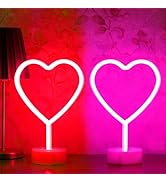 BHCLIGHT 1PK Pink &amp; 1PK Red Heart Neon Sign, Valentines Day LED Neon Light Battery Operated or US...