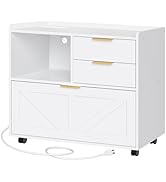 HOOBRO Lateral File Cabinet, Wooden Office Cabinet Drawers with Charging Station, Filing Cabinet ...