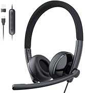 EMEET HS50 Wired Headset with Mic, On-Ear Computer Headphones with Noise Cancelling Microphone, U...