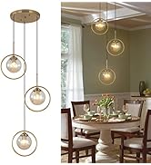 RIIGOOG 3 Light Pendant Lighting Modern Amber Glass Pendant Light Adjustable Hanging Pendant Ligh...