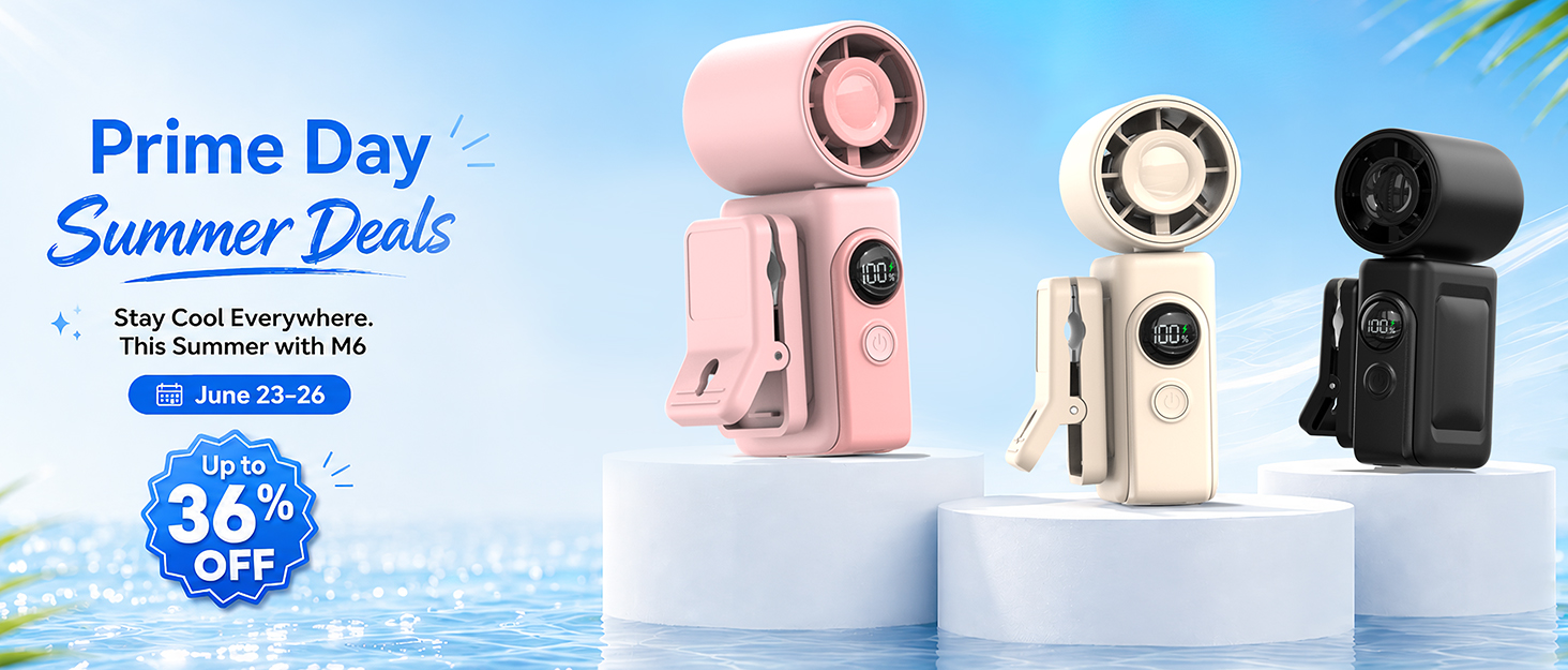 Hotsales clip-on portable fan Prime Day summer deal in pink, cream white, and black