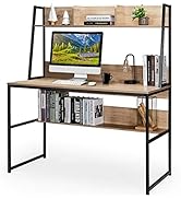 Tangkula Computer Desk with Hutch &amp; Bookshelf, 47 Inches Space Saving Writing Study Table Home Of...